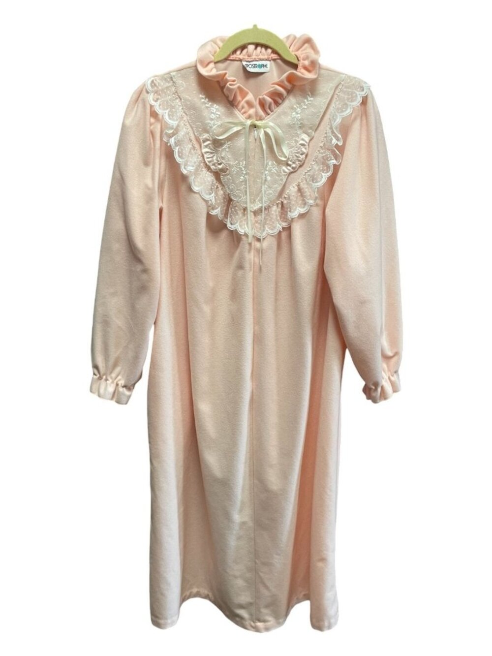 Vintage Apostrophe Baby Doll Pink Nightgown Lace Ruffle Button Front Medium